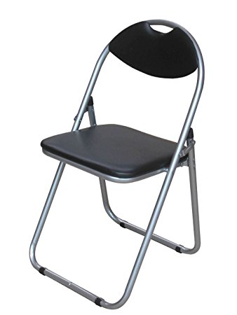 Premier Housewares Folding Chair with Leather Effect Seat and Silver Powder Coated Frame, 79 x 45 x 47 cm - Black