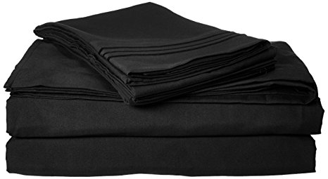 Sweet Home Collection 1800 Thread Count Egyptian Quality 4 Piece Deep Pocket Bed Sheet Set, Queen, Black