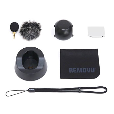 REMOVU K1 Accessory Kit with Microphone, 2 Windscreens, Charging Cradle, Lens Cover, Strap, LCD Protector & Cloth