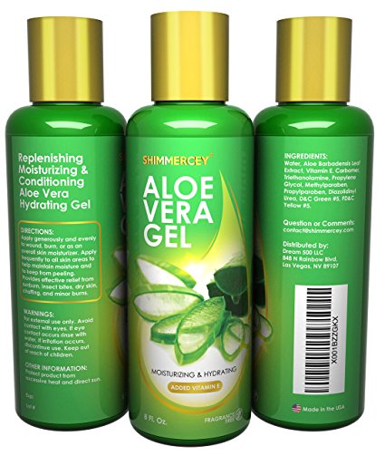 Aloe Vera Gel Natural Skin Oil Cream Lotion Juice for Face Hair Moisturizer Organic Ingredients with Extra Vitamin E - Improved 2017 Formula - Made in USA - Free Extra Ebook - 100%