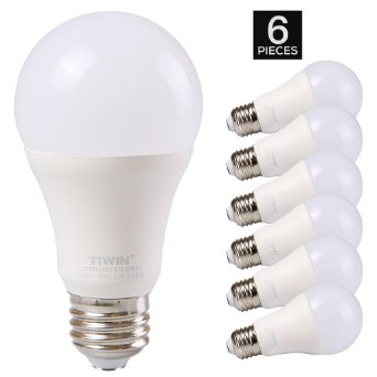 TIWIN A19 E26 LED Bulbs 100 watt equivalent (11W), Daylight (5000K),1100lm, CRI80 , General Purpose Light Bulbs, Pack of 6