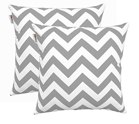 TreeWool, Cotton Canvas Chevron Accent Decorative Throw Pillowcases (Pack of 2 Cushion Covers; 18 x 18 Inches; Silver Grey & White)