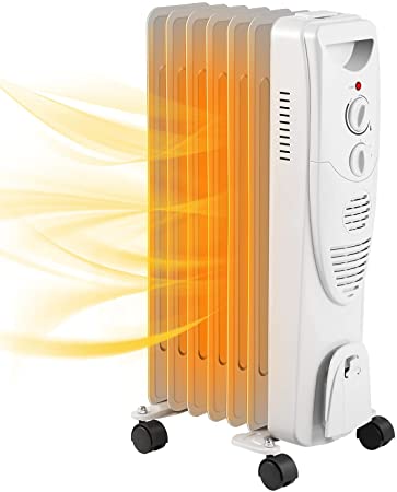 R.W.FLAME Oil Filled Radiator Heater,Electric Space Heater with 3 Heat Settings, Adjustable Thermostat, Quiet Portable Heater with Tip-over & Overheating Functions White