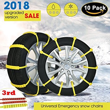 【Updated Version】Diagtree update 3rd Snow Chains Anti Skid Tire Chains Adjustable Emergency Traction Aid for Vehicle Car Vans Suv 10pcs Anti-slip Chain-Width 145-295mm/5.8-11.6'' (10 pack)