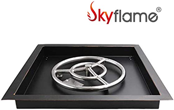 Skyflame 18-Inch Square Drop-in Fire Pit Burner Ring and Pan, Oil Rubbed Bronze