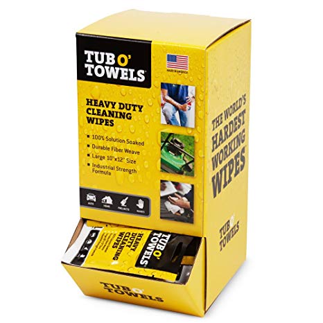 Tub O Towels Heavy-Duty 10" x 12" Size Multi-Surface Cleaning Wipes, 100 Individually Wrapped and Solution Soaked On-The-Go Wipes in Gravity Feed Dispenser