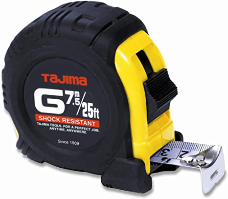 TAJIMA Tape Measure - 25 ft / 7.5 m x 1 inch G-Series Measuring Tape with Dual Metric/Standard Scale & Acrylic Coated Blade - G-25/7.5MBW