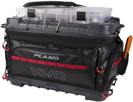 Plano Tackle Storage, KVD Signature Series 3700 Size Tackle Bag, Includes 5 Stowaway Tackle Storage Boxes, No-Slip Molded Bottom Design, Premium Tackle Storage, Black/Grey/Red