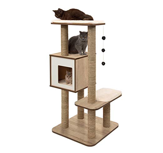 Cat Tree - Vesper Scratching Post with Condo - Oak Furniture