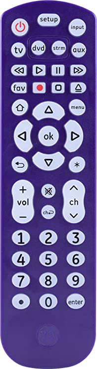 GE 4-Device Universal Remote Control, Purple/Pink Backlight