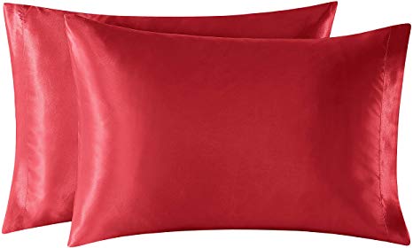 EXQ Home Satin Pillowcase for Hair and Skin, Red Pillow Cases Queen Size Set of 2 with Envelope Closure (20x30 Inches)