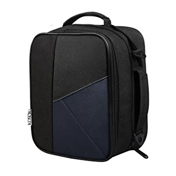 KOSOX Collapsible Multi-Layers Thermal Insulated Lunch Tote Business Style Cooler Bag Unisex Lunchbox with Adjustable Shoulder Strap (PU Black Blue)
