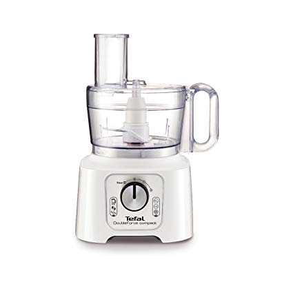 Tefal DO544140 DoubleForce Compact Plus Multifunction Food Processor, 800 Watt, White & Silver