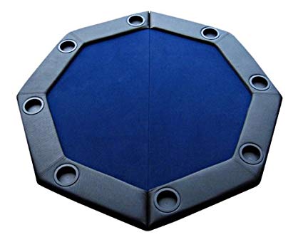 Padded Octagon Folding Poker Table Top with Cup Holders - Blue Color