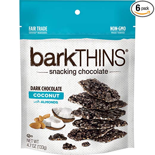 barkTHINS Dark Chocolate (Coconut with Almonds), 4.7 Ounce (Pack of 6)