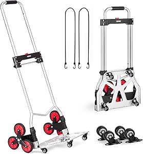 VEVOR Stair Climbing Cart, 260 lbs Capacity Stair Climber Hand Truck and Dolly, Heavy-Duty Folding Trolley Cart with Telescoping Handle, 10 Wheels & 2 Elastic Ropes for Home Shopping Moving Warehouse