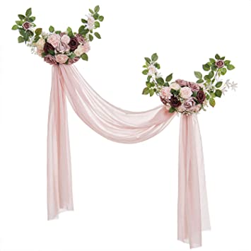 Ling's moment Arificial Arch Flower Set with Sheer Drape for Wedding Ceremony and Reception Backdrop Floal Arrangement Decoration