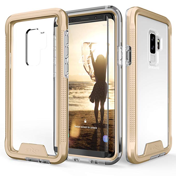 Zizo ION Series Compatible with Samsung Galaxy S9 Plus Case Military Grade Drop Tested with Tempered Glass Screen Protector Gold Clear