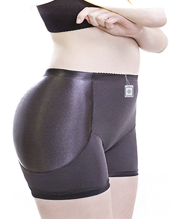 Women Pure Black Jacquard Padded Butt Hip Enhancer Shaper Panties Underwear