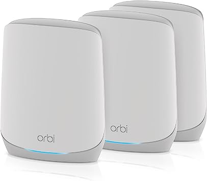 NETGEAR Orbi WiFi 6 Mesh System (RBK763S) | Mesh WiFi 6 Router with 2 Satellite Mesh Extenders | AX5400 up to 5.4 Gbps | Coverage up to 7,500 sq ft and up to 75 devices | Simple App Set Up