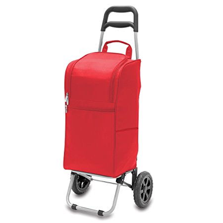 Picnic Time Insulated Cart Cooler with Wheeled Trolley, Red