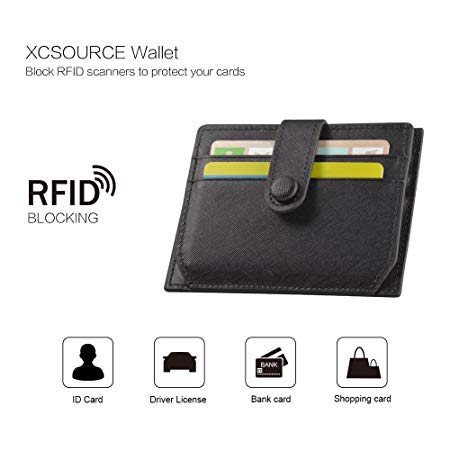 XCSOURCE Slim Genuine Leather RFID Blocking Wallet with Zip Coin Pocket (Black)