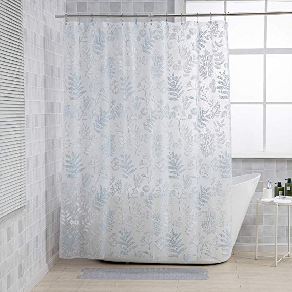 Kalokelvin Shower Curtain Leaves Pattern Anti-mould Waterproof Heavy-Duty PEVA Bathroom curtains with 12 Metal Hooks - 72x72 Inch