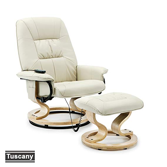 More4Homes TUSCANY BONDED LEATHER SWIVEL RECLINER MASSAGE CHAIR w FOOT STOOL ARMCHAIR 8 MOTOR MASSAGE UNIT BUILT IN (Cream)