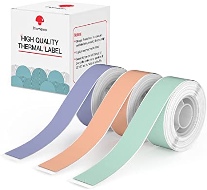 Phomemo D30 Label Maker Tape, Black on Mint Green, Light Orange, Lavender Purple Continuous Sticker Thermal Paper Self-Adhesive Label Tape, 15 x 6m ( 19/32 x 2367/32) Long Tape, 3-Roll