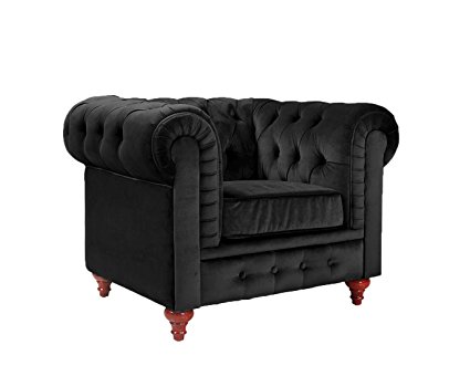 Classic Scroll Arm Large Velvet Living room Accent Chair in Colors Black, Red, Purple, Grey (Black)