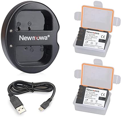 Newmowa BLF19 Replacement Battery (2 pack) and Dual USB Charger for Panasonic DMW-BLF19 Panasonic DMW-BLF19E Panasonic Lumix DMC-GH3 DMC-GH3A DMC-GH3H DMC-GH4 DMC-GH4H DC-GH5 DC-GH5S