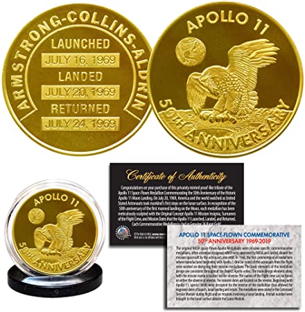 Apollo 11 50th Anniversary Commemorative NASA One-Ounce 1 OZ Robbins Medallion Tribute Coin clad in 24K Gold