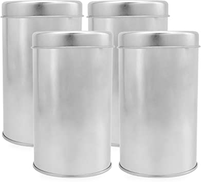 Solstice Double Seal Tea Canisters (4-Pack, Small); Round Metal Containers with Interior Seal Lid