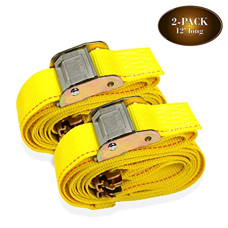 2 E-Track Straps, 2" x 12' Cam Buckle Cargo Tie-Down Straps for ETrack Tie Down Systems in Trucks, Vans, Trailers, Pickups; Secure & Haul Loads w/ Durable Polyester Strap & Steel Cam, DC Cargo Mall