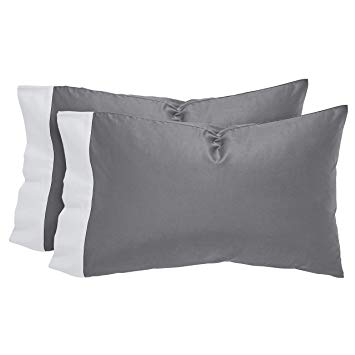 Rivet Supima Cotton Envelope Closure Pillowcases, Set of 2, King, Pewter / White