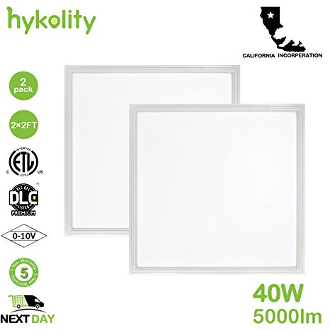 Hykolity 2ft x 2ft 40w LED Troffer Flat Panel Light Ultra Thin Commercial Drop Ceiling Edge-Lit Dimmable Lamp Fixture 5000lm DLC Premium 4.2 Qualified-Pack of 2