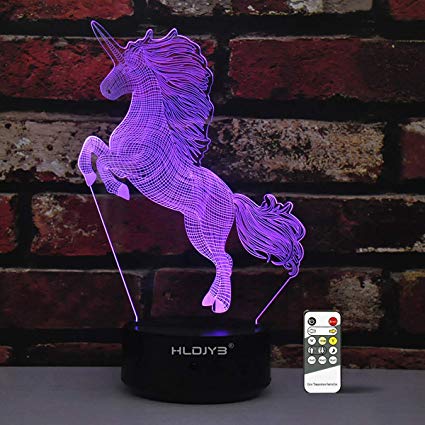 Unicorn 3D Lamp, 3D Night Light for Kids - Remote Control