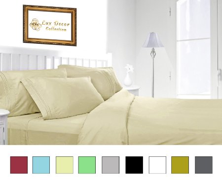 Lux Decor Bed Sheet Set - HIGHEST QUALITY Brushed Microfiber 1800 Bedding Series Sheet Set -Wrinkle Fade Stain Resistant - Hypoallergenic - 4 Piece Set King Vanilla