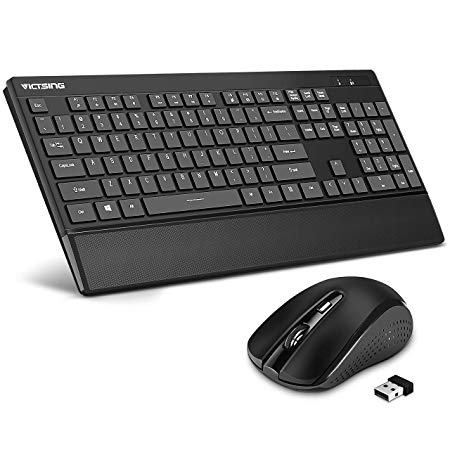 VicTsing Wireless Keyboard and Mouse Combo, Ultra-Thin Wireless Keyboard with Palm Rest, 2.4GHz Mouse and Keyboard, Long Battery Life, for PC Desktop Laptop Windows XP/7/8/10 (Black)
