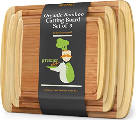 Wood Bamboo Cutting Board – Set of 3 – 3-PIECE PREMIUM VALUE PACK – 1 XL Extra Large, 1 Medium, 1 Small Wooden Chopping Cutting Boards Sets for Kitchen, Fruit, Vegetables, BBQ, Meat