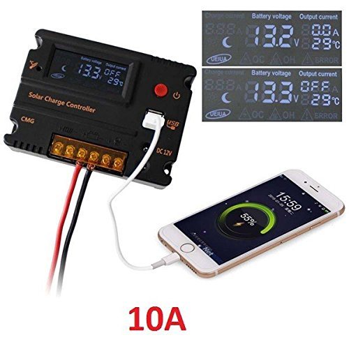 Mohoo 10A 12V 24V LCD Automatic Controller Battery Charge Solar Panel Auto Switch