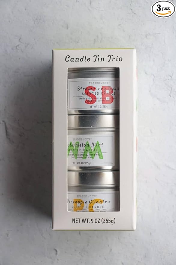 Trader Joes Candle Tin Trio (Strawberry Basil, Watermelon Mint and, Pineapple Cilantro) Scented Candles