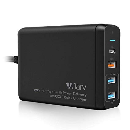 Jarv Quick Charge 75W 4-Port Desktop Charger, High Speed Charging Station for Samsung Galaxy S9 S8 Plus Note 9 8 Apple iPhone Xs XR X 8 7 iPad Mini and More w/Power Delivery Safety Technology