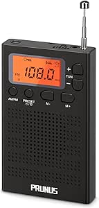 PRUNUS Pocket Radio AM FM, Digital Radio Battery Operated with Preset, Walkman Portable Radio, Timer, Alarm Clock, Lock Button for Walk/Sports Match/Traveling