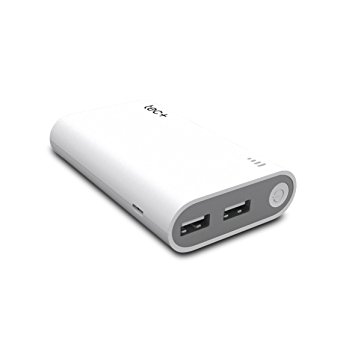 TecPlus Expedition 10,050 mAh x2 USB Soft Touch Compact Emergency Power Bank Portable Charger for iPhone 7 6s 6 SE, iPad, Samsung Galaxy S8 and More - White