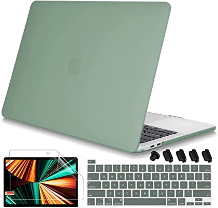 Mektron for MacBook Pro 13 inch Case 2021 M1 A2338 A2289 A2251, Matte Plastic Hard Shell Cover Keyboard Skin Screen Protector Dust Plug for Mac Pro 13 2020 Touch bar fits Touch ID, Midnight Green