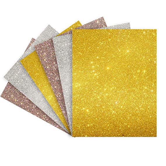 Glitter Heat Transfer Vinyl Colorful Heat Press Vinyl Iron-on Vinyl for Silhouette Cricut for DIY T-Shirt 6 Sheets 12x10 inches (Glitter Gold,Glitter Silver,Dazzle)