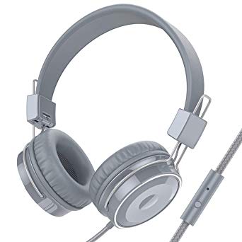 Baseman Over-Ear Headphones Wired Stereo Folding Heavy Bass Earphones with Microphone 3.5mm Headsets for Cellphones Laptop Tablet Mp4 Mp3 PC (Grey)