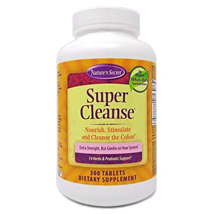 Nature's Secret Super Cleanse Extra Strength Toxin Detox & Gentle Elimination - Stimulating Blend of 14 Herbs with Probiotics - Digestive & Colon Health Support - 300 Tablets