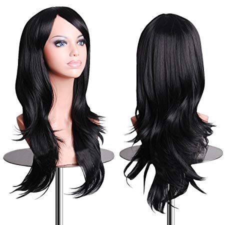 EmaxDesign Wigs 28 Inch Cosplay Wig For Women With Wig Cap and Comb(Black)